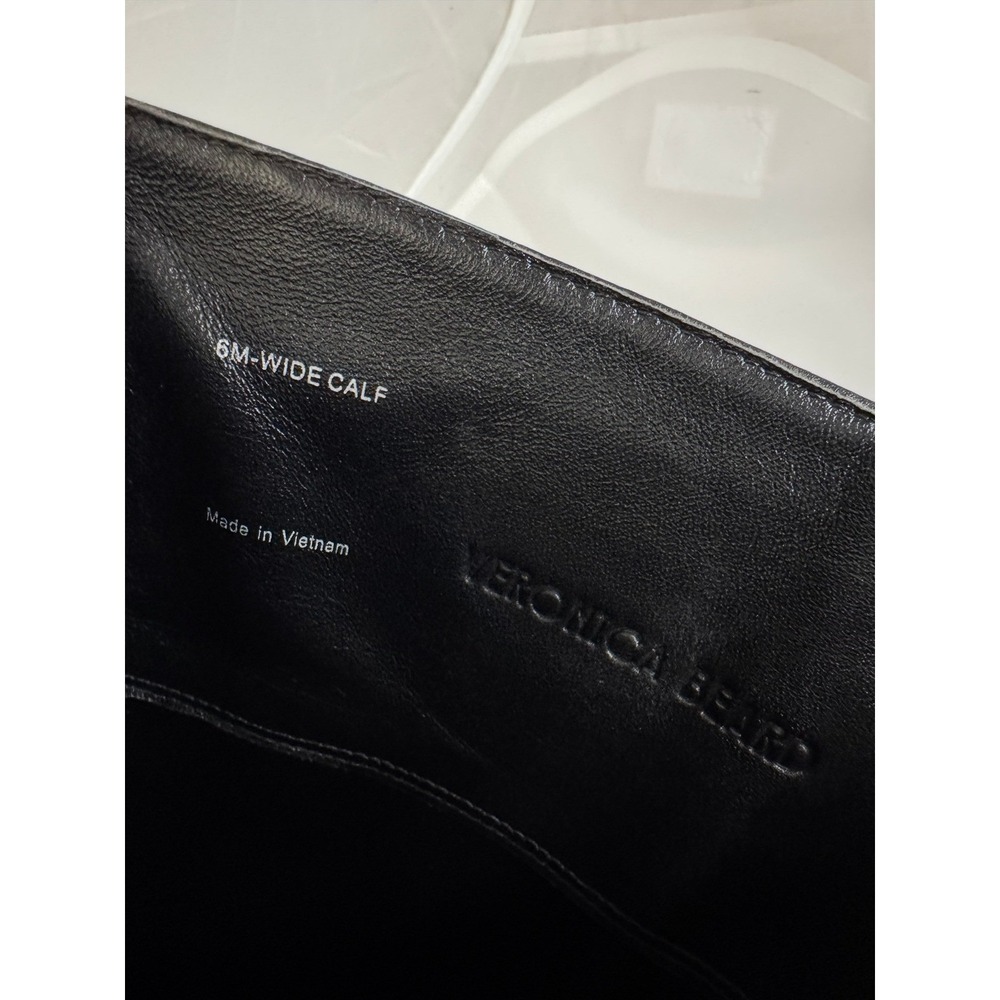 Veronica Beard Black Leather Wide Calf Knee High Kitten Heel Boots Womens 6M - Picture 6 of 9
